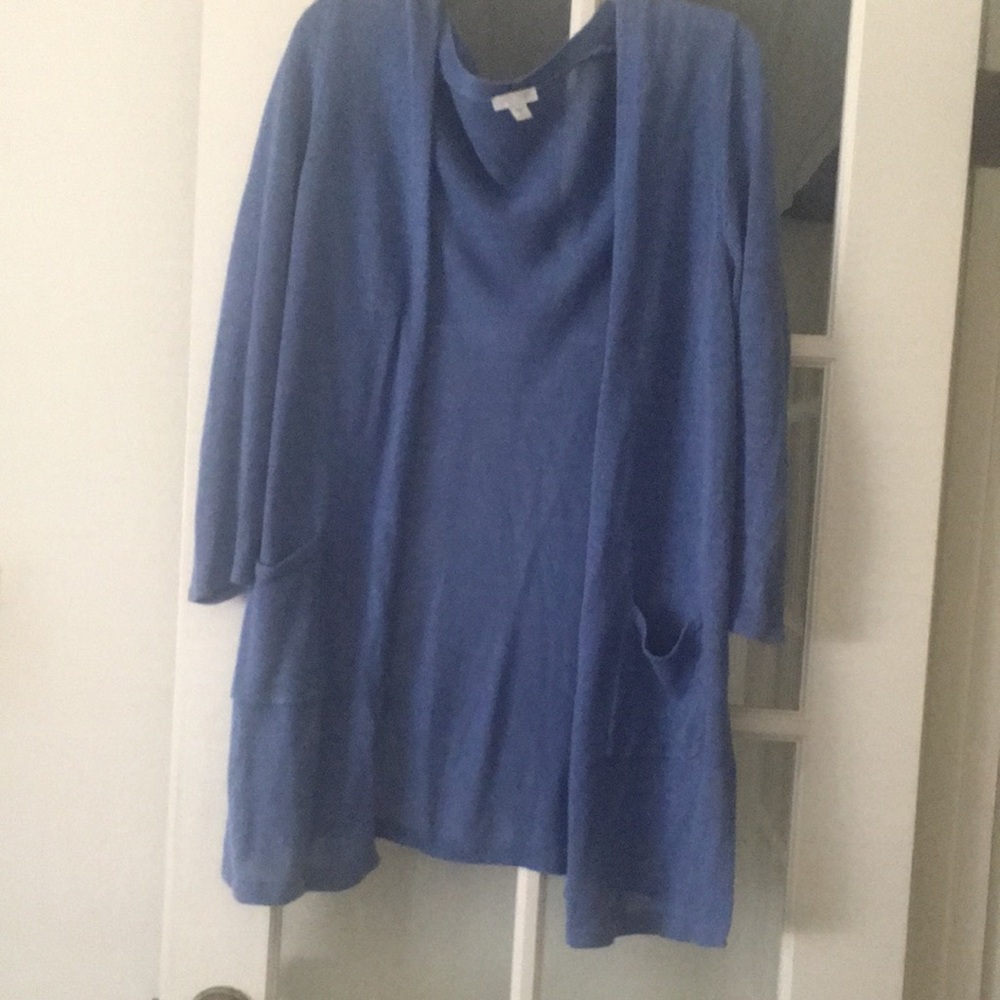 Pretty medium blue long length cardigan sweater